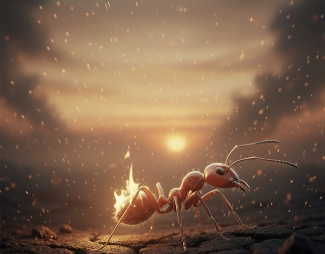 A close-up of a fire ant